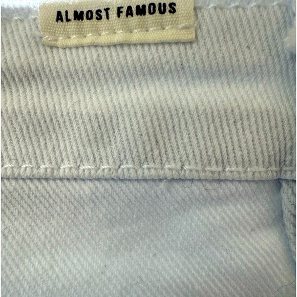 Almost Famous 7 Light blue flared leg raw hem high rise double denim Block color - Picture 6 of 9